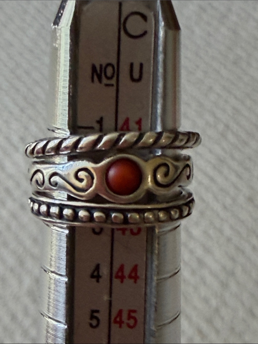 Silpada 3 Sterling Silver Stacking Toe Rings Red Carnelian Stone “Rope Dot”